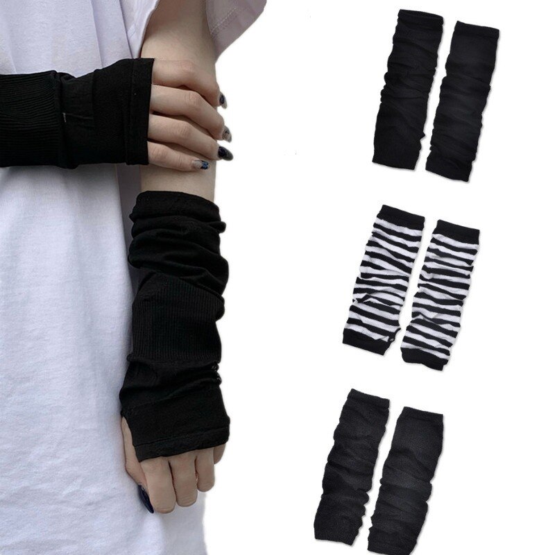 Gants longs unisexes sans doigts, Cosplay, Anime, gothique, chauffe-bras, en tricot, poignet, coude, mitaines, vêtements, accessoires