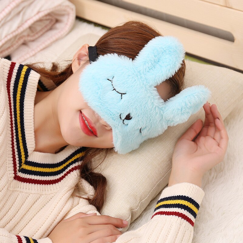 4 farbe Plüsch Kaninchen Weiche Schlafen Augen Masken Augenbinde Auge Abdeckung schlaf schatten Auge Patch Verband Entspannen: Blau