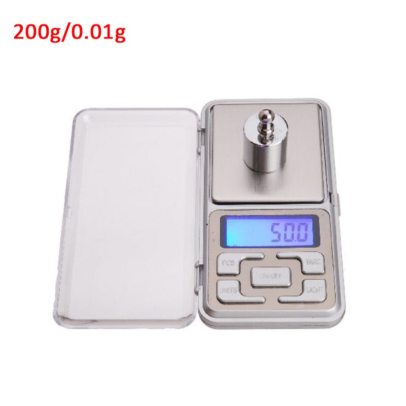 Mini échelle numérique, pochette électrique de haute précision, rétro-éclairage, pour bijoux, poids en grammes, pour la cuisine, 1 pièce, 100/200/300g 500/0.01g: ABS 200g 0.01g