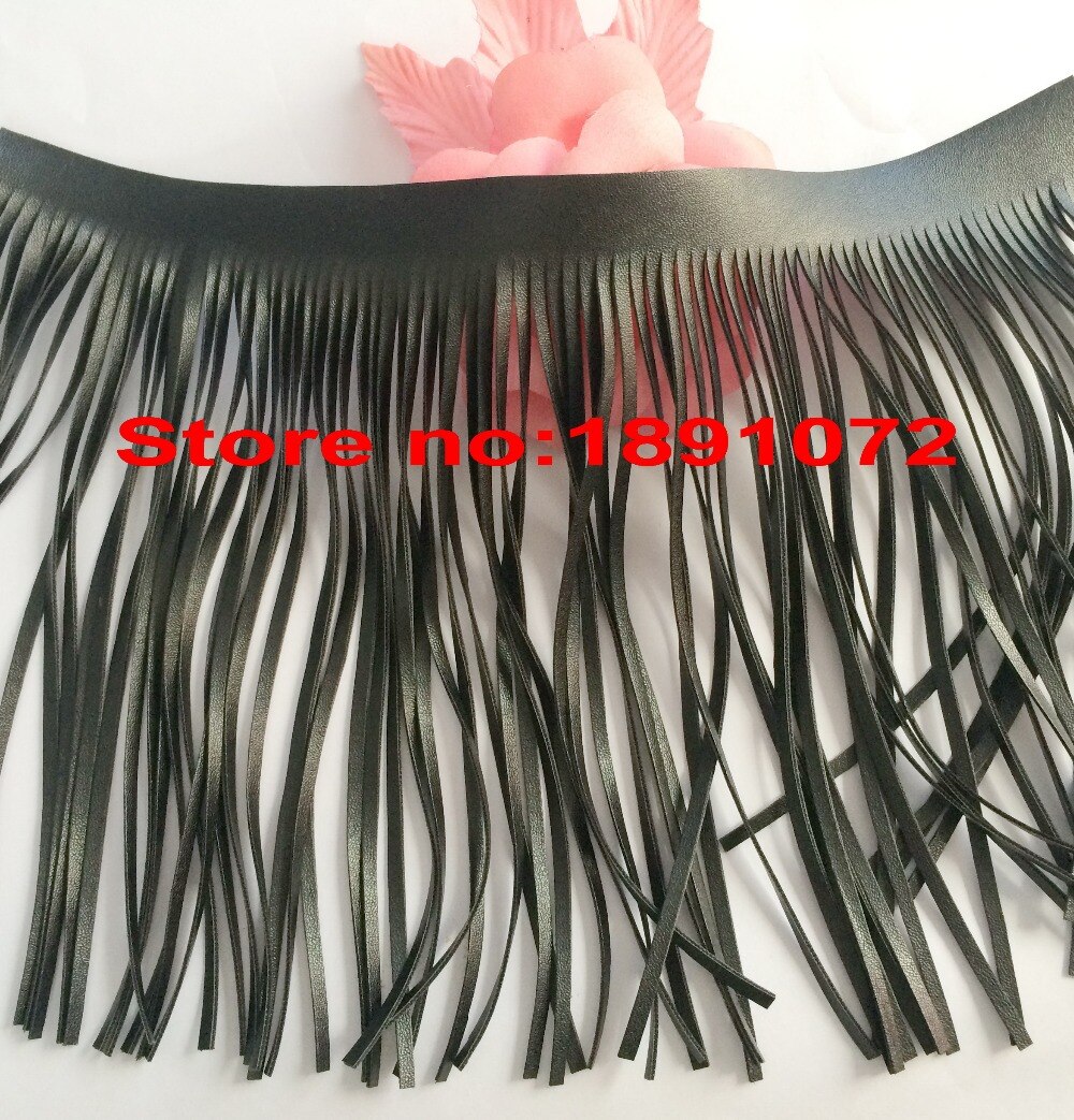 Frange de couture Double côté noire 5yards taille 14cm | Frange de en Imitation cuir noir pour vêtement décoration de bricolage