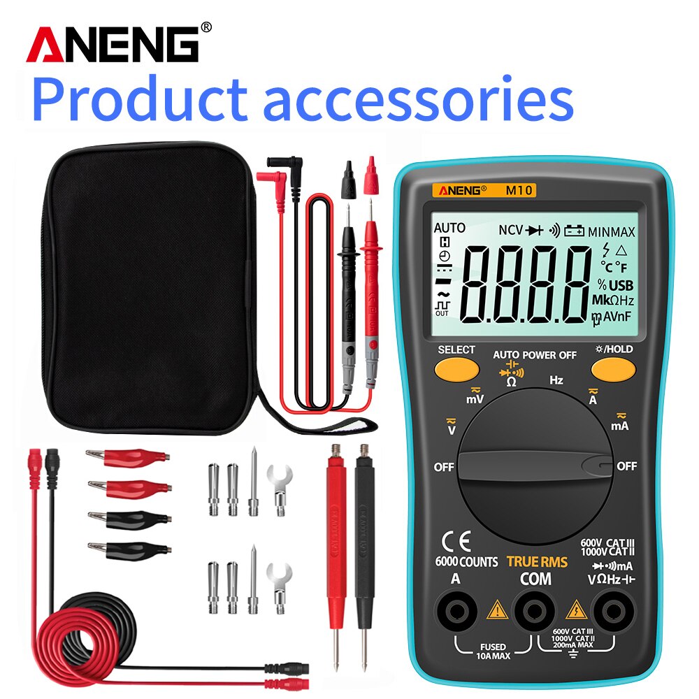 ANENG M10 Digital Multimeter Transistor Tester Analog 6000 counts Multimetro Profesional Capacitor Inductance Meter rm101/zt102: M10 Blue Pro