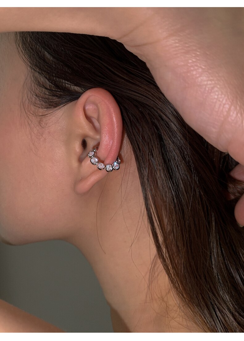 .s 1 pieces simple  s925 sterling silver round crystal ear clip without piercing cz ear cartilage buckle stackable fine jewelry