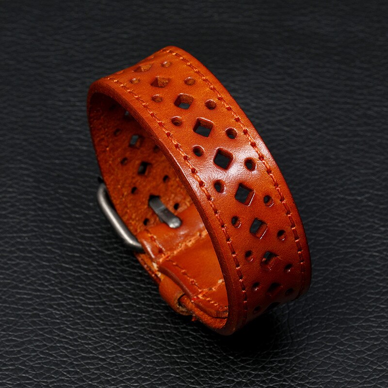 Pulseira de couro para homens, bracelete tipo punk vintage com envoltório ajustável