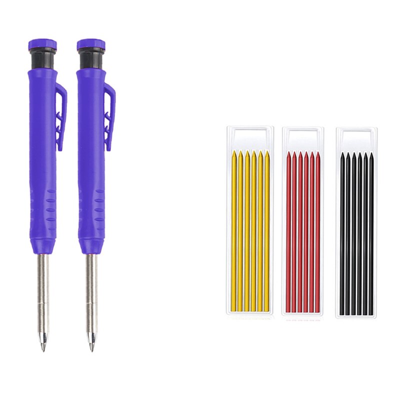 Diep Gat Effen Timmerman Potlood Set Met Multicolor Refill Leads Ingebouwde Slijper Mechanische Potlood Marker Markering Tool: 2 blue Pen 3 Lead