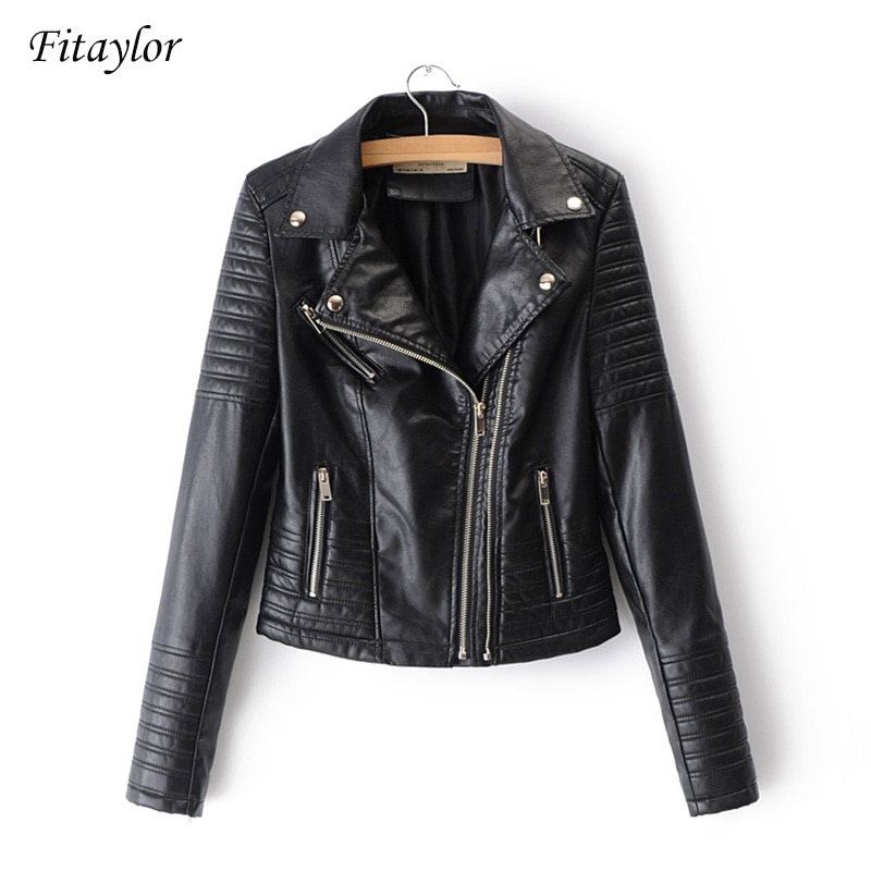 Fitaylor-chaquetas de piel sintética para mujer, ropa de calle para mujer, abrigo negro de manga larga, con cremallera para motorista, prendas de vestir