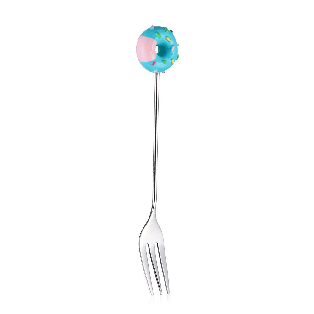 Donut Cute Stainless Steel Doughnut Dessert Spoon Fork Coffee Ice Cream Candy Kitchen Flatware Baby Kids Dinnerware: Blue Fork