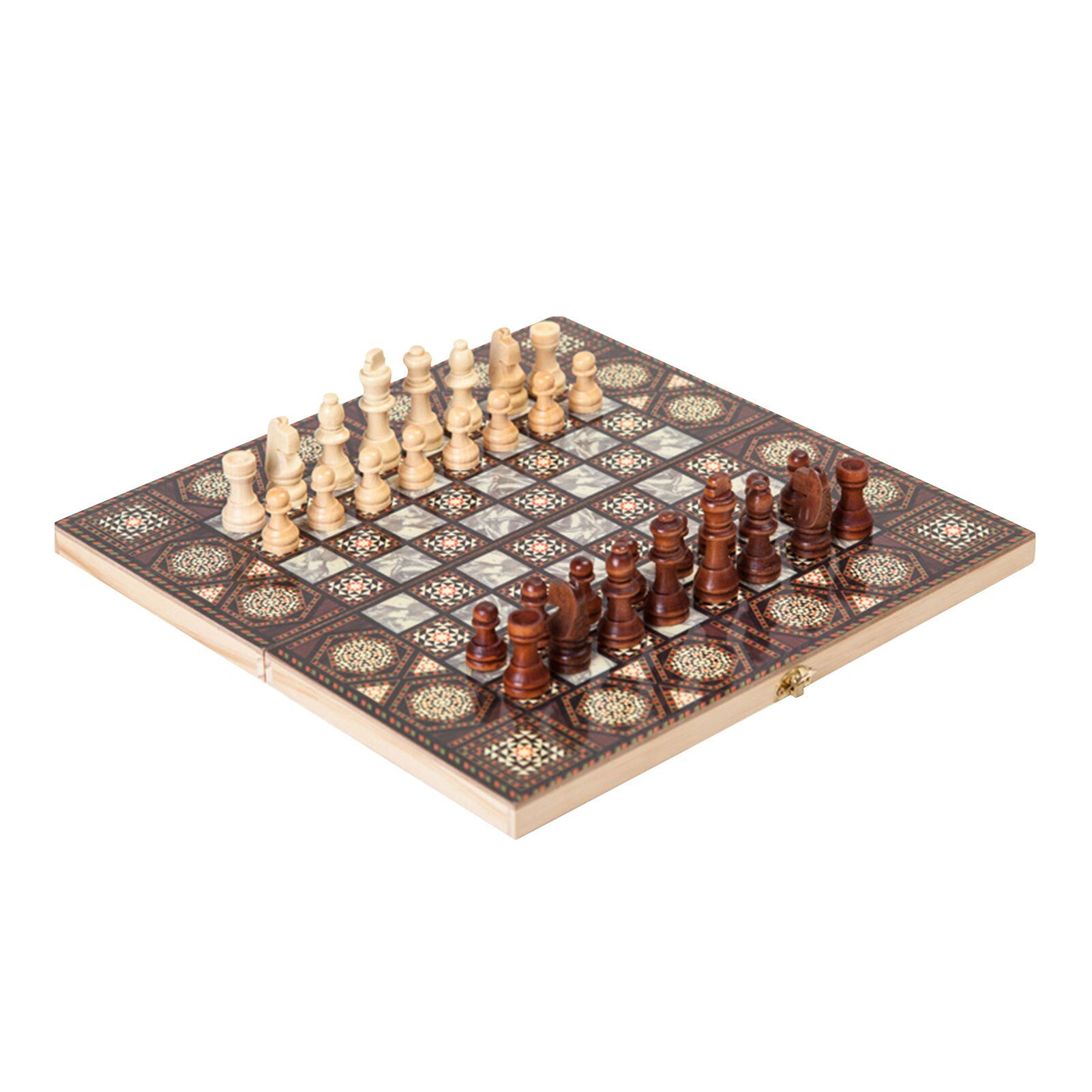 Large Hand Crafted Chess Set Portable Wooden Folding Chess Board Game Toy Family Travel Game: 24cm