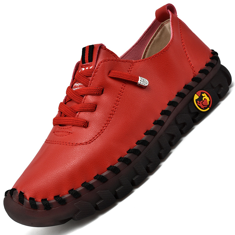 2023 zapatos planos para mujer, nuevos mocasines ortopédicos, mocasines para mujer, bailarinas cosidas sin cordones para mujer, zapatos de enfermera médicos: Rojo / 38