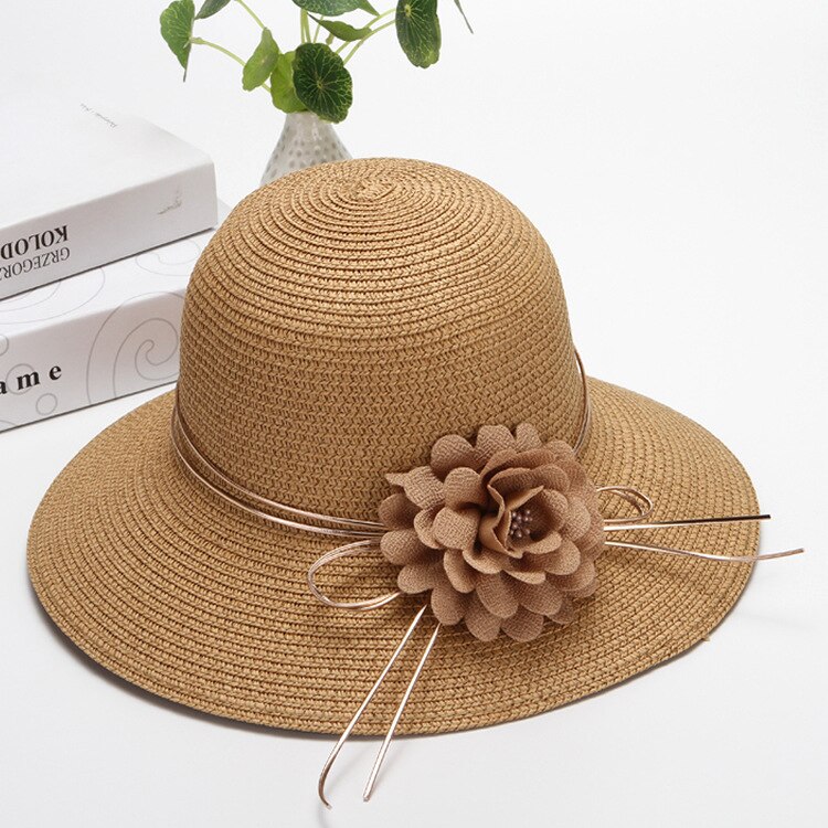 Trend kvinders floppy halm åndbar bred kant blomst sol hat sommer strand ferie udendørs parasol hætter: 1