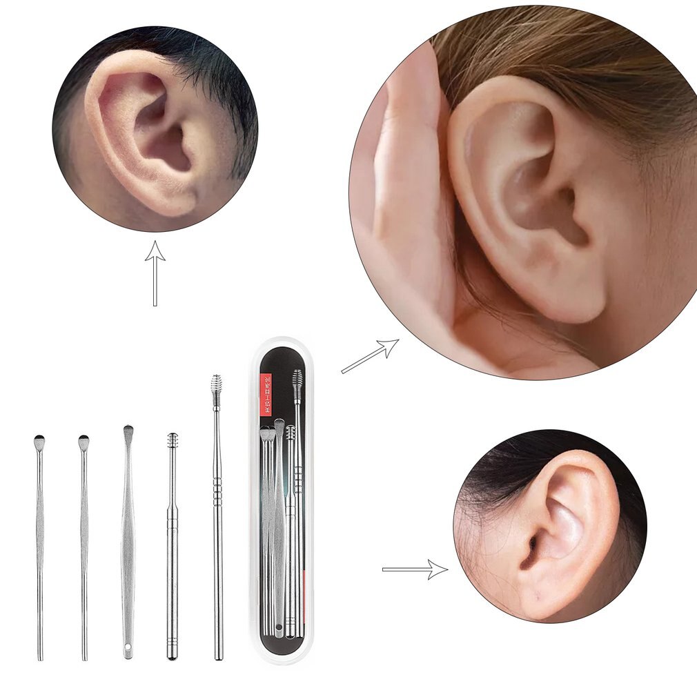 Cure-oreille en acier inoxydable, 5 pièces, cure-oreille, dissolvant, Curette, nettoyeur, soins, cuillère, outil de nettoyage des oreilles