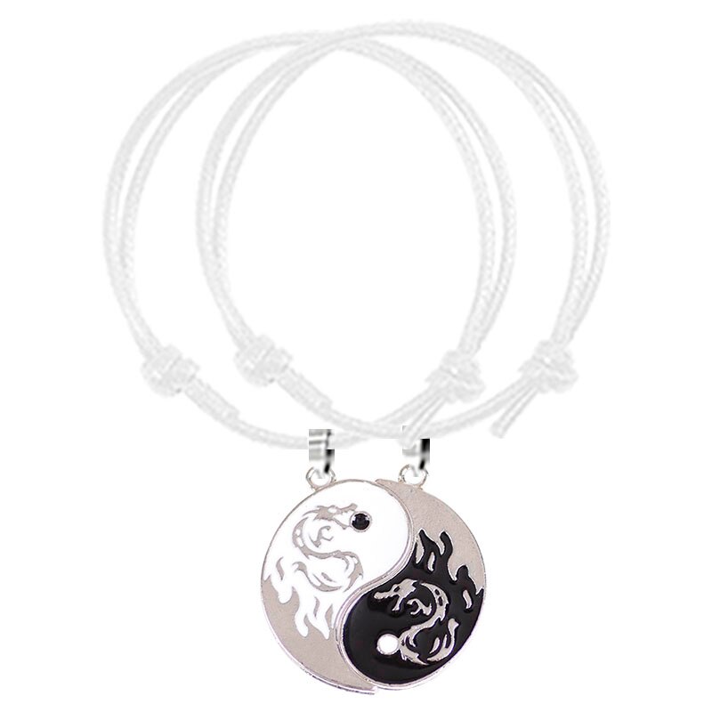 Bracelet tressé en cuir chinois, corde, Style ethnique, pendentif Tai Chi pour Couple, meilleur ami, bijoux d'amitié: SL222-White