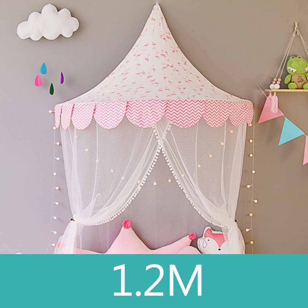 Rideau de canopée en dentelle blanche pour filles, Tipi de princesse rond pour enfants, tente de jeu, décoration de chambre, lit de bébé, filet de berceau suspendu: WJ3454F