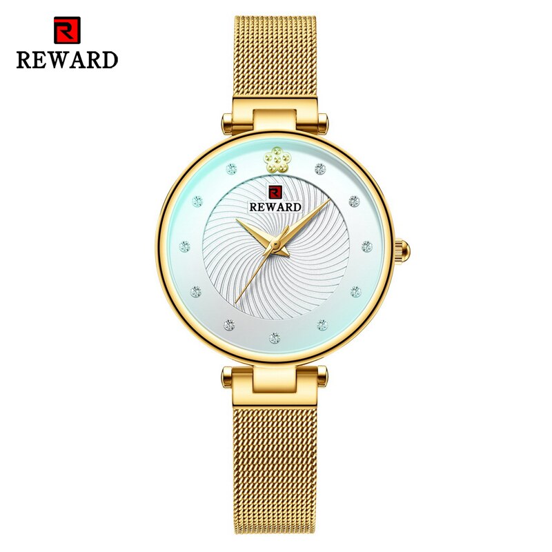 Belønning ur kvinder multifarve spejl ure quartz ure dame rustfrit stål vandtæt armbåndsur simpelt pige ur: Guld
