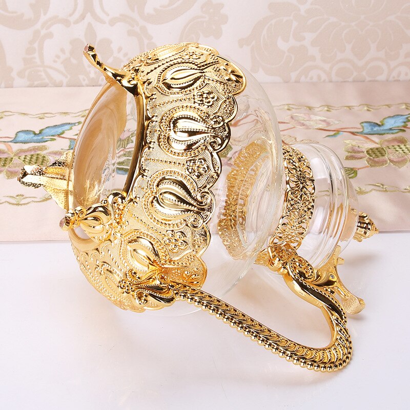Palace Golden Glass Teapot Kitchen Metal Cold Kettle Coffee Pot European Style Home Decoration Glassware Birthday Wedding