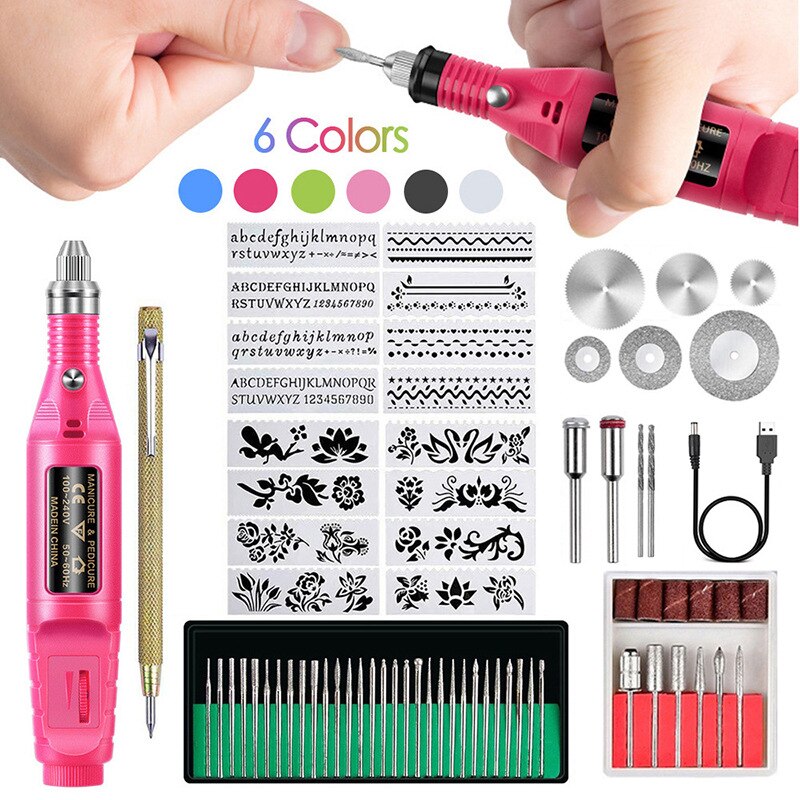 Mini outil électrique de sculpture, travail du bois, stylo de meulage, micro perceuse électrique, bricolage, outil d&#39;amélioration des ongles, 70 pièces
