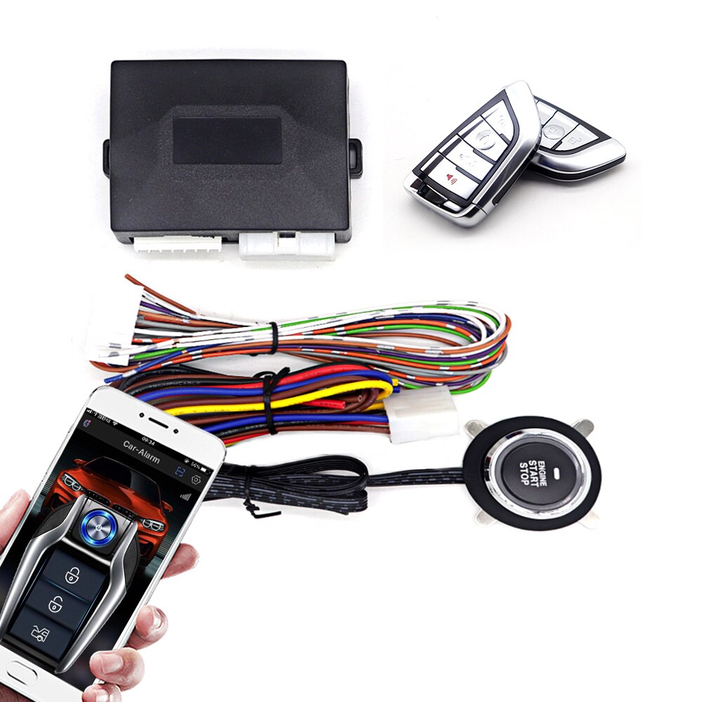 Car Alarm System Engine Ignition Start Stop Button Push Start System Remote Start Phone APP Control Car Kit Central Locking Car: DQD-LY