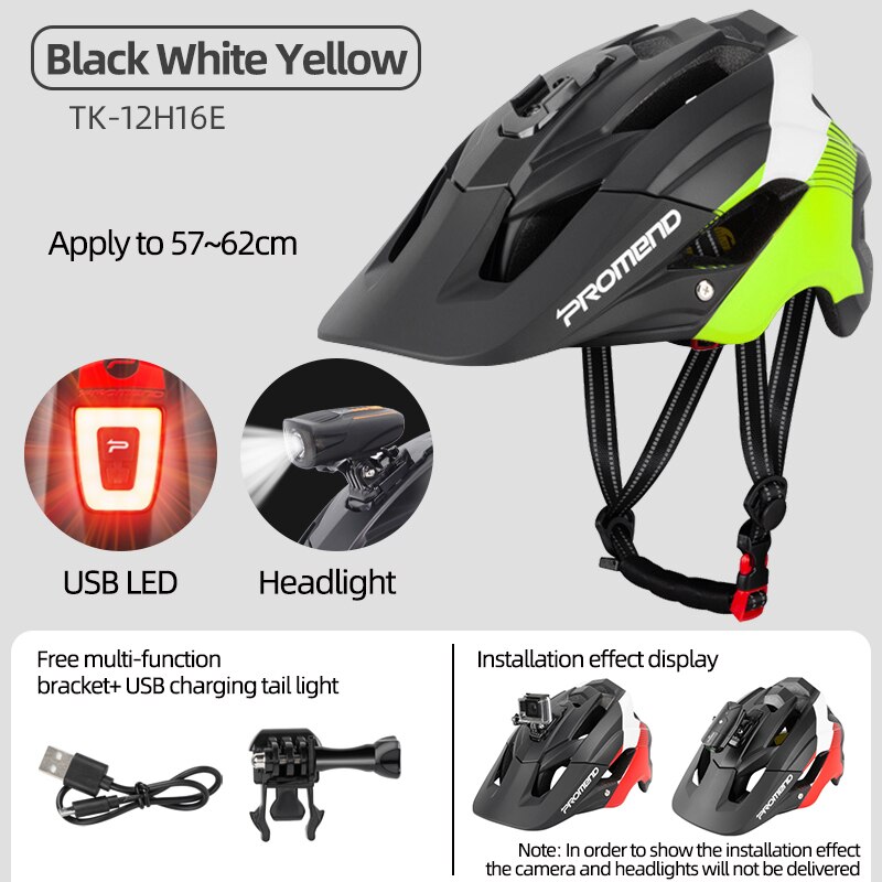 PROMEND – casque de vélo de descente, lumières LED, gopro, support de caméra, pour cyclisme sur route, Sport de plein air, équitation, pour hommes
