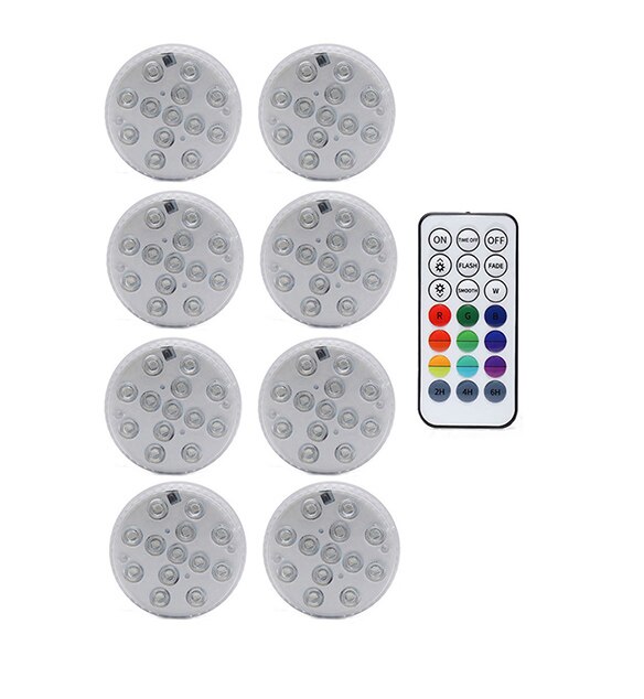 13 Led Rgb Submersible Licht Rf Afstandsbediening 16 Kleuren Onderwater Verlichting Zwembad Decoratieve Verlichting Met Magneet & Zuig cup: 1 Controller 8 Lamp