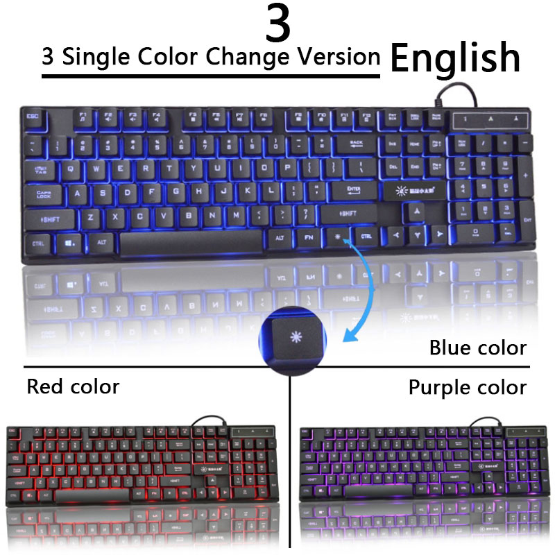 Keyboard With Backlight RGB Waterproof Mechanical Keyboards Feeling Gaming Russian Gamer PC Computer LED 104 Keys Standard USB: 3 Color Change