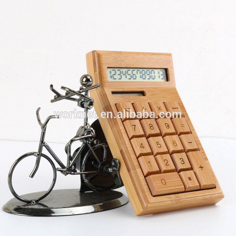 cheap price item 18 keys bamboo wooden solar powered calculator 12 digits