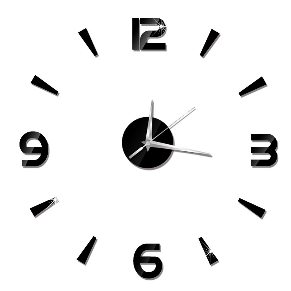 1 Set 3D Wall Clock Mirror Wall Stickers Living Room Quartz Watch DIY Home Decoration Clocks Sticker Reloj De Pared: Black
