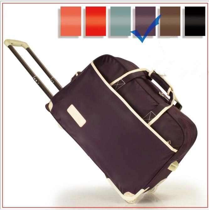 Grande capacité nylon tissu imperméable Maletas De Viaje Con Ruedas Envio valises bagages Set roulant voyage sac roulettes fixes: dark purple