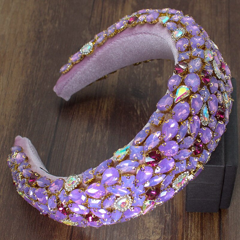 FirstStar Baroque AB Sparkly Big Crystal Headbands Full Rhinestone 5cm Width Padded Hairbands For Women Party Girl Headhoops: purple headband