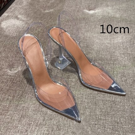 PVC Jelly Sandals Crystal Pointed Toed High Heels Women Transparent Heel Sandals Slippers 10CM Big Size: 10cm heel / 3