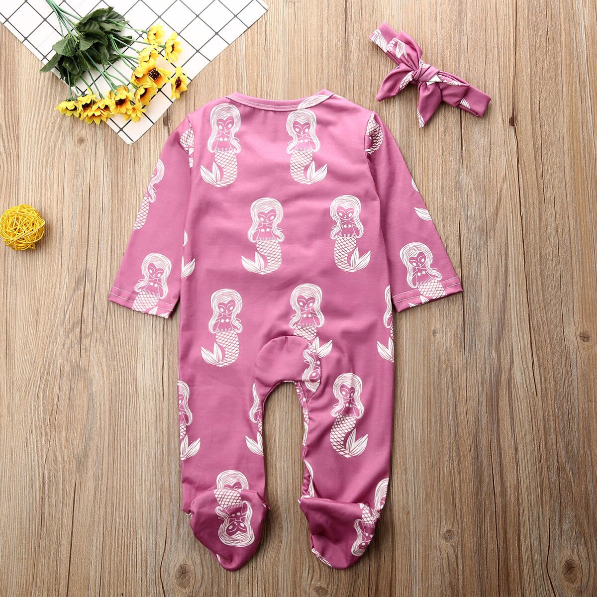 0-18m infantil bebê menina meninos footies roupas floral impressão plissado manga longa macacão + bandana outfit