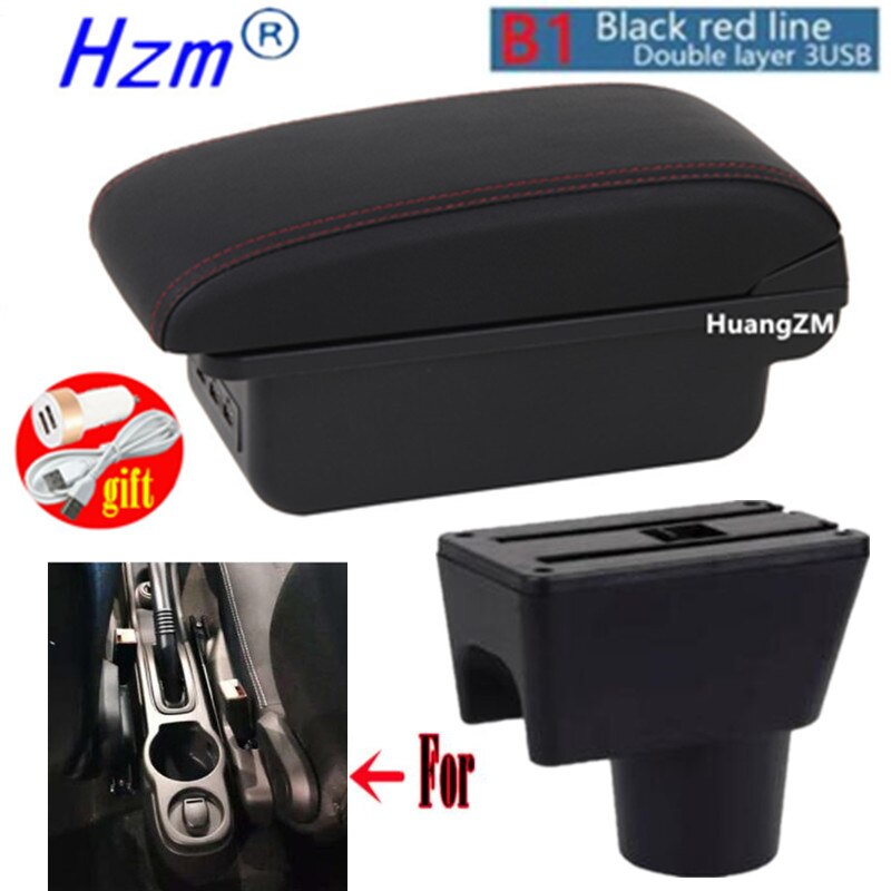For Renault Duster Armrest For Dacia Duster Car Armrest box Center Storage box car accessories Interior With USB LED: B1 style red line