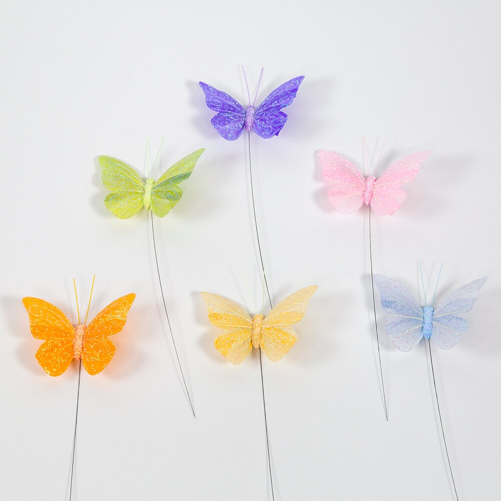 12pc feather with glitter butterfly wedding photography balcony garden decoration pastoral home decoration balcony decoration