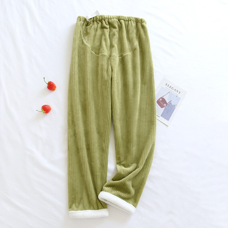 Solid Sleep Bottoms Women Candy Color Sweet Slouchy Thicker Cozy All-match Flannel Teenagers Nightwear Home Trendy Female Lounge: Green / XL