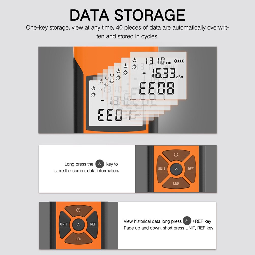 Portable Lightweight Optical Power Meter High Accurancy Rechargeable Optic Power Meter 7 Wavelengthes Optical Power Meter