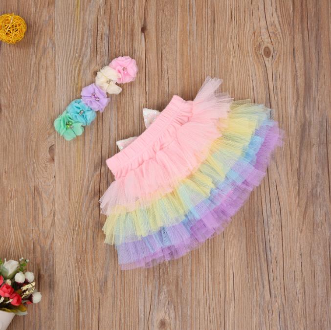 Infantile bébé filles Tutu jupe bandeau coloré Sequin nœud papillon maille couche jupes fleur chapeaux tenue ensembles tissu photographique