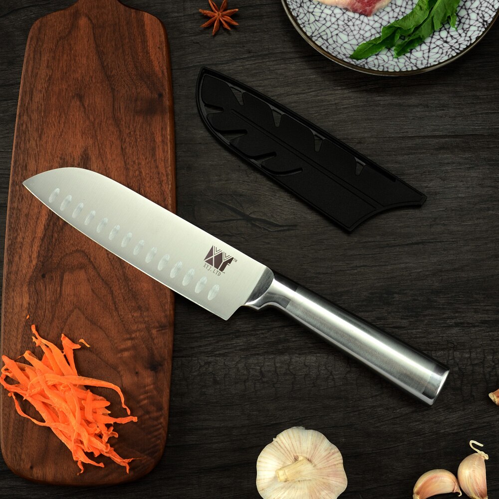 XYj Chef Knife 9pcs Set Stainless Steel Kitchen Knife Sharp Blade Slicing Meat Cleaver With Knives Holder Sharpener