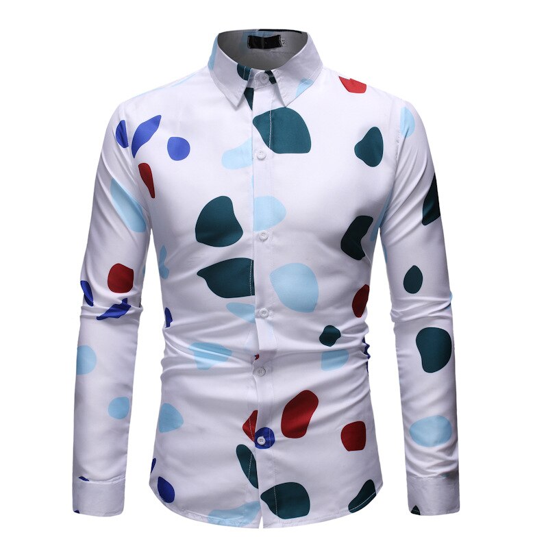 Camisas de manga larga con estampado de lunares para hombre, ropa de calle informal a la , abrigos, camisas Hipster, Tops: XL