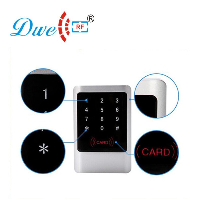 Dwe cc rf-kaartlezer, toegangscontrole, metaal, 13.56 mhz rf id-touchtoetsenbord, wiegand 26 rfid-lezer, 125 khz
