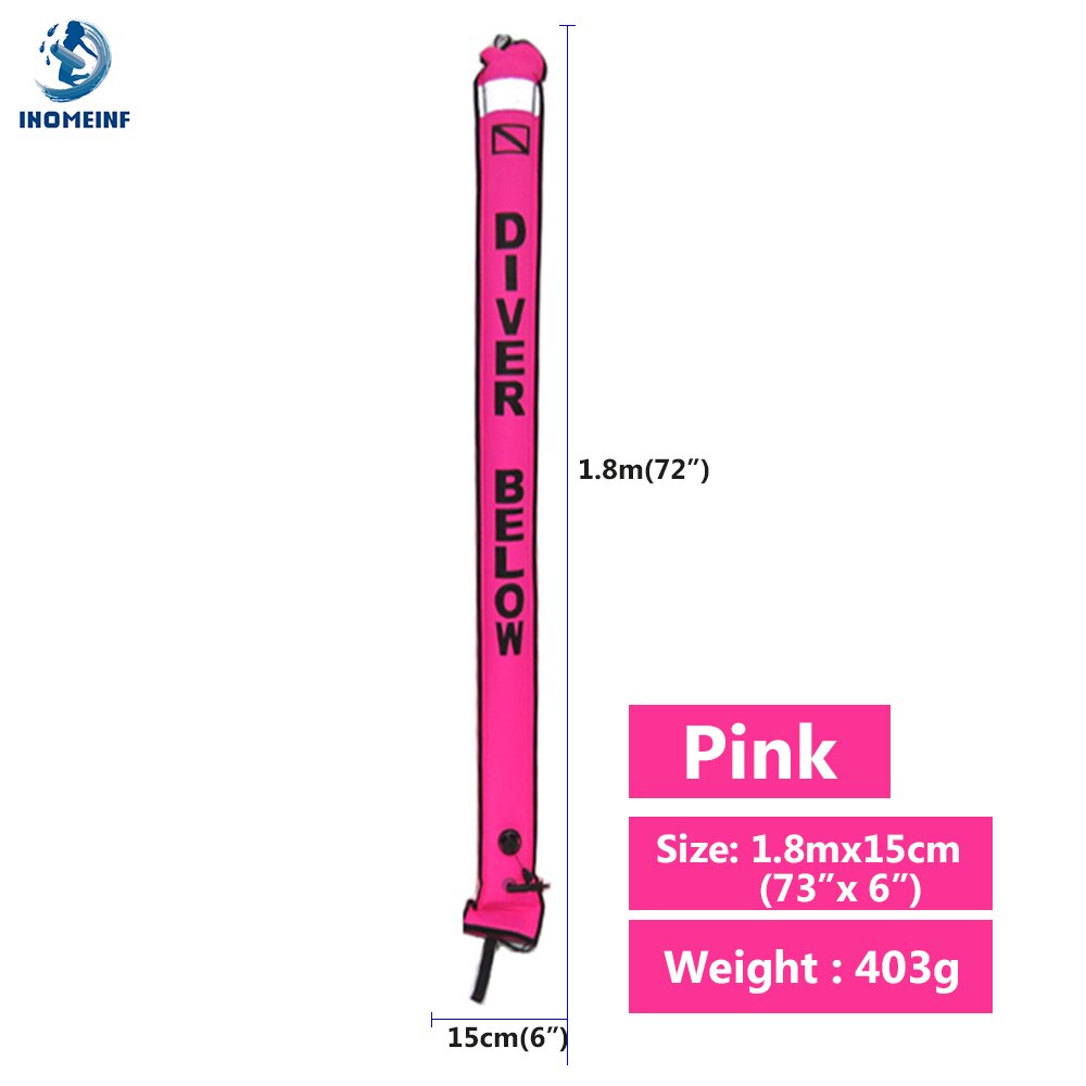 Oberflächenboje 1.5m 1.8m farbige tauchboje mit guter sichtbarkeit, aufblasbare sicherheitsboje für taucher, zubehör für tauchausrüstung: 1.8m 15cm rosa