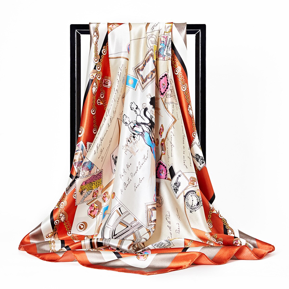 Women's Ladies Square Satin Scarf Head Neck Shawl Wrap Scarves Silk Printed Neckerchief Pashmina: E