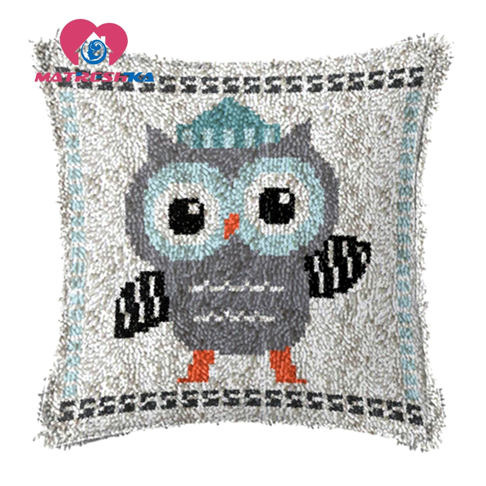 Kit de tapis à crochet et loquet | Oreiller au point de croix, bouton de couture, paquet de boutons, kit de broderie de tapis, oreiller à broderie