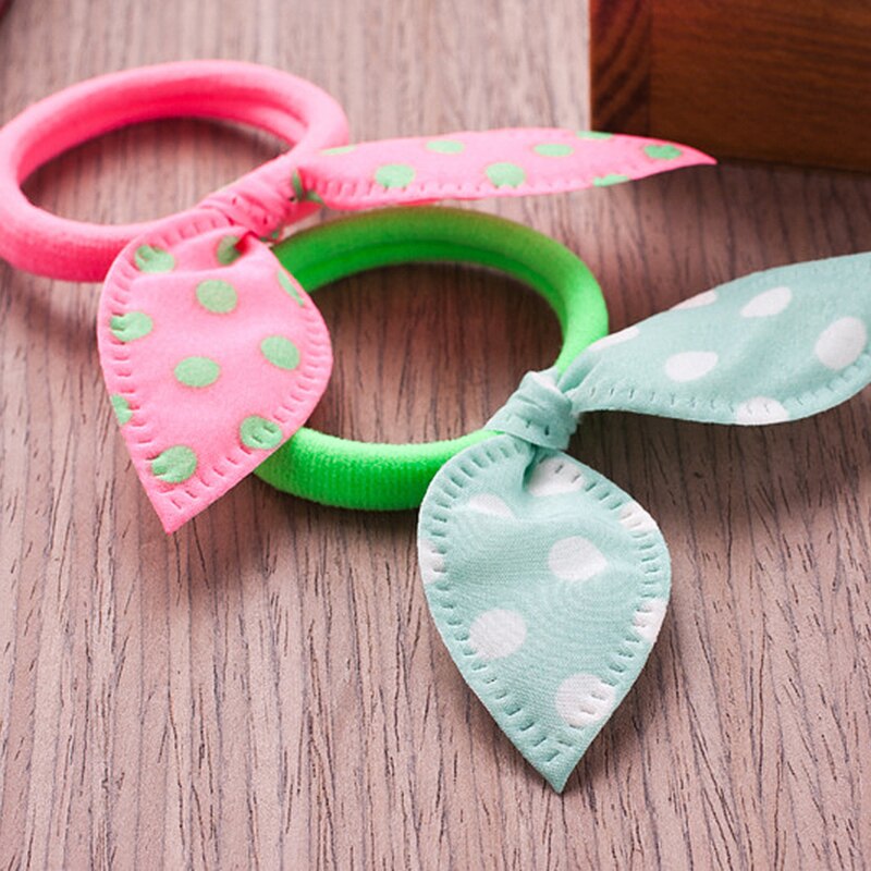 10 Stks/partij freundlicher Elastische Hairband Bogen Niedlichen Kaninchen Haarnadel Polka Punkt aufbringen Mädchen Nette Kopfschmuck Gummiband stirnband