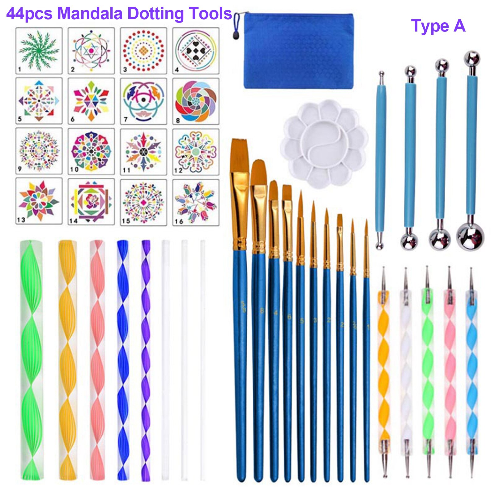41 Piece Mandala Dotting Tools DIY Painting Stencils Ball Palette Paint Brushes Multifunction Embossing Dot Kit for Canvas Rock: 44 Pcs Type A