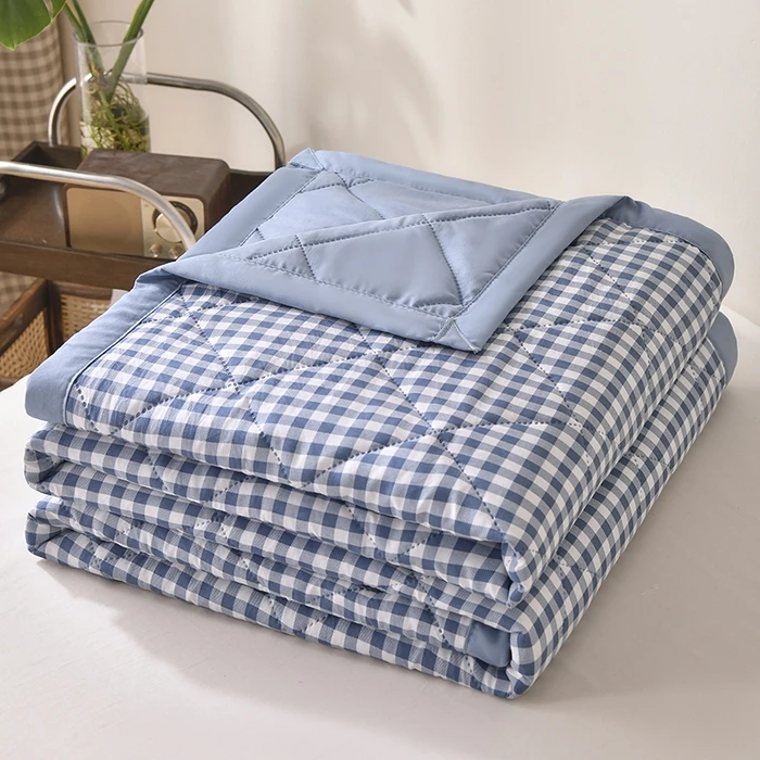 Striped checkered summer thin blanket skin friendly printed summer cool blanket air conditioning blanket thin core: King / Lavender