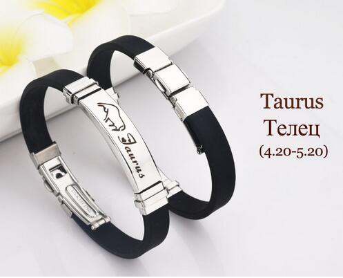 LOULEUR Silicone Zodiac Sign Bracelet for Men Women Stainless Steel Clasps Gemini Scorpio Zodiac Virgo Bracelet Men Jewelry: TAURUS