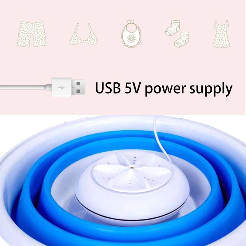 Sammenleggbar mini vaskemaskin roterende ultralyd turbiner vaskemaskin usb lading