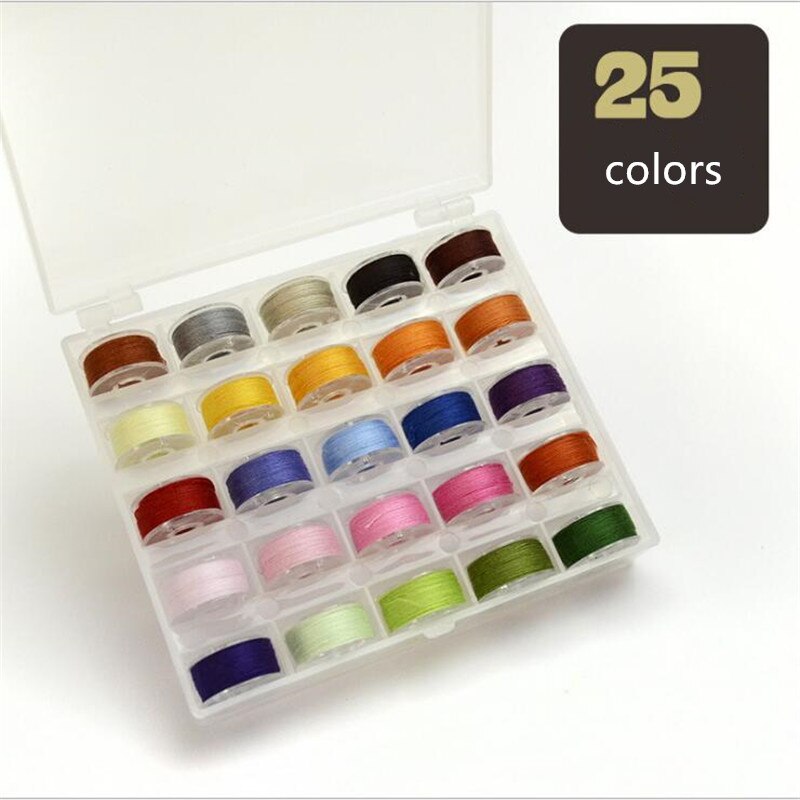25/36/50/72pcs Coloful Sewing Thread 25 Grid Clear Plastic Machine Bobbins Embroidery Pre-wound Bobbins Thread kit: 25 colors