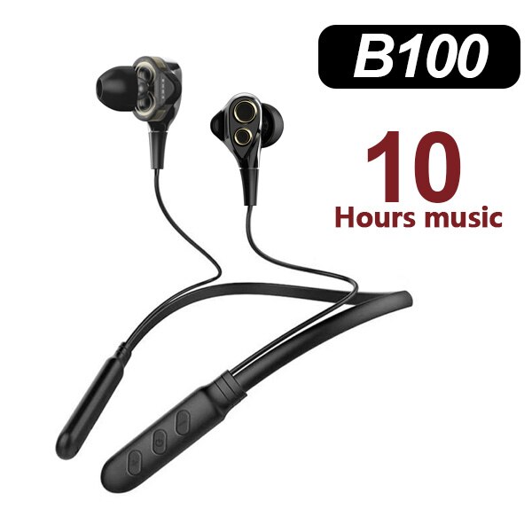 Draadloze Koptelefoon Bluetooth Hoofdtelefoon Dual Drive Bass headset Blutooth oortelefoon Draadloze oortjes met microfoon voor Xiaomi telefoon: B100-10hour