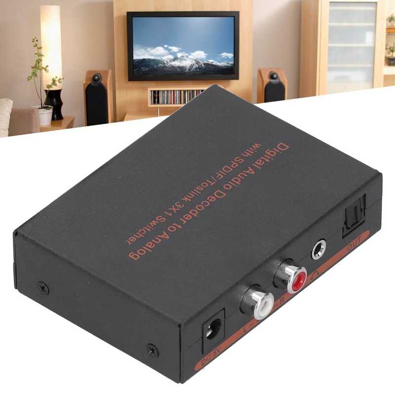 Decodificador de Audio Digital de fibra óptica para SPDIF/AV/RCA, convertidor de 100-240V, 3x1