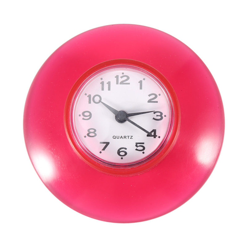Wall Mount Bathroom Clock Waterproof Mini Watch Bathroom Accessories Products Mirror Suction Wall Clock Shower Quartz Clocks: Red