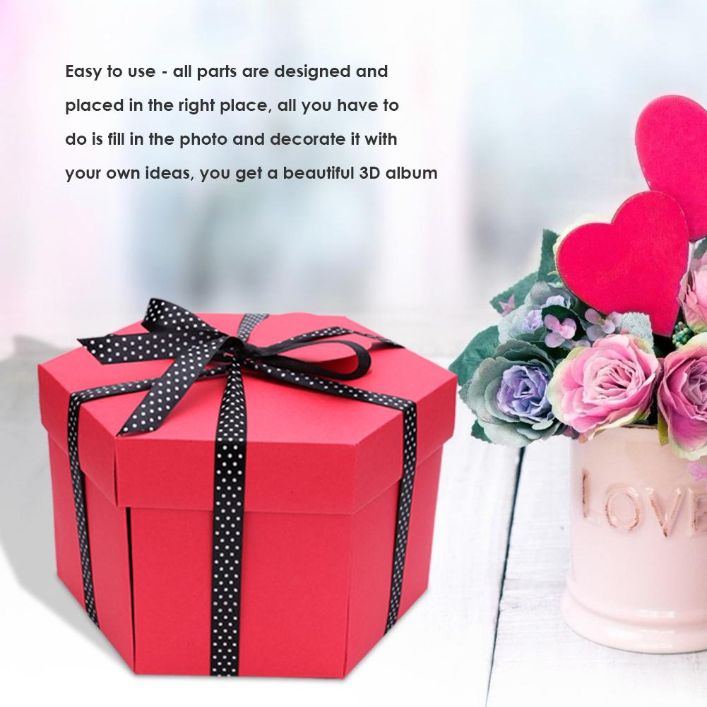 DIY Photo Album Box Hexagonal Folding Scrapbooking Photo Albums Memory Box for Birthday Valentine's Day Wedding